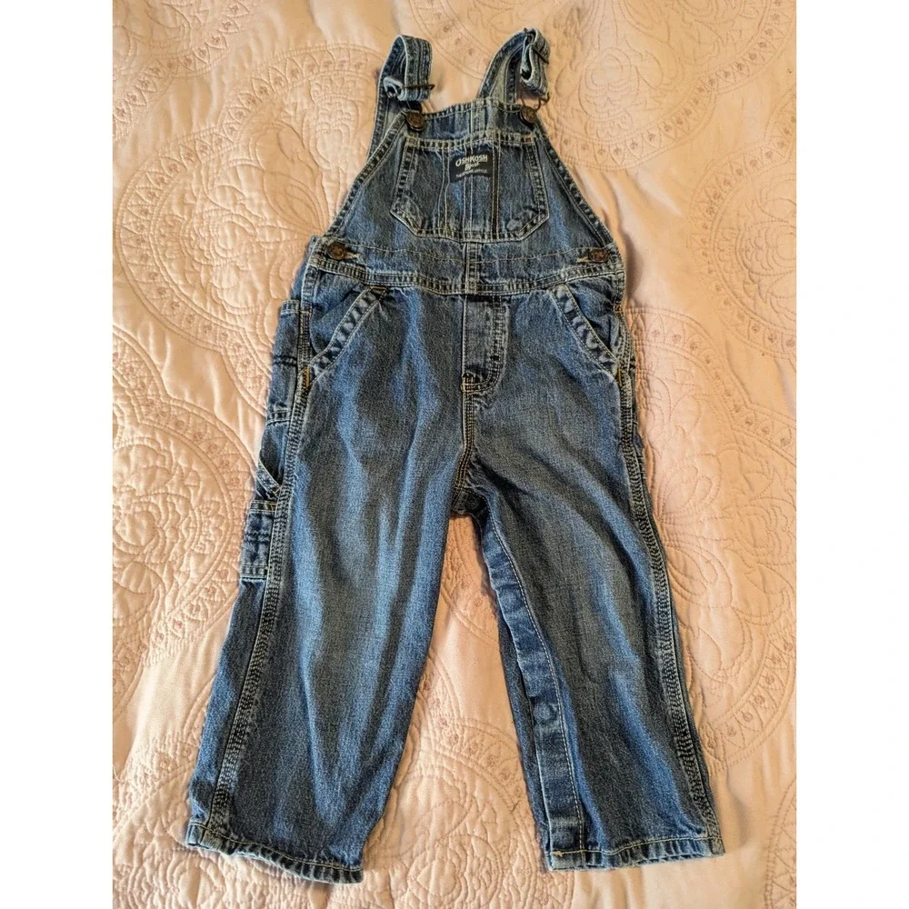 OshKosh B'gosh Toddler Unisex Solid Denim‎ Overalls 24 Months Blue Carpenter Bib